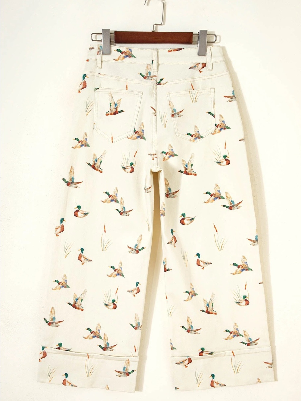 NWT SOLD OUT Viral Western Style Mallard Duck Print Cuffed Hem Jeans Pants - Picture 2 of 10